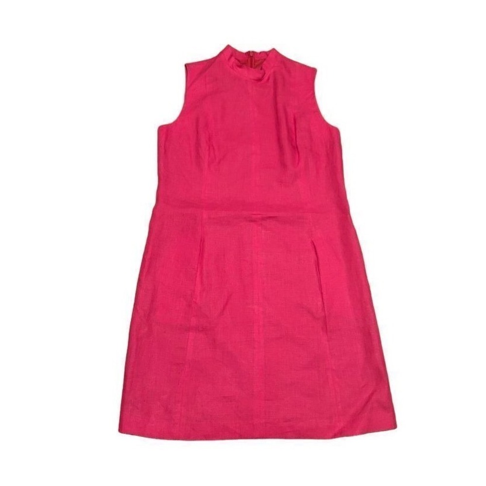 Vtg Talbots sz 8 Irish Linen Barbie Pink‎ Dress Classic Sheath Dress pockets